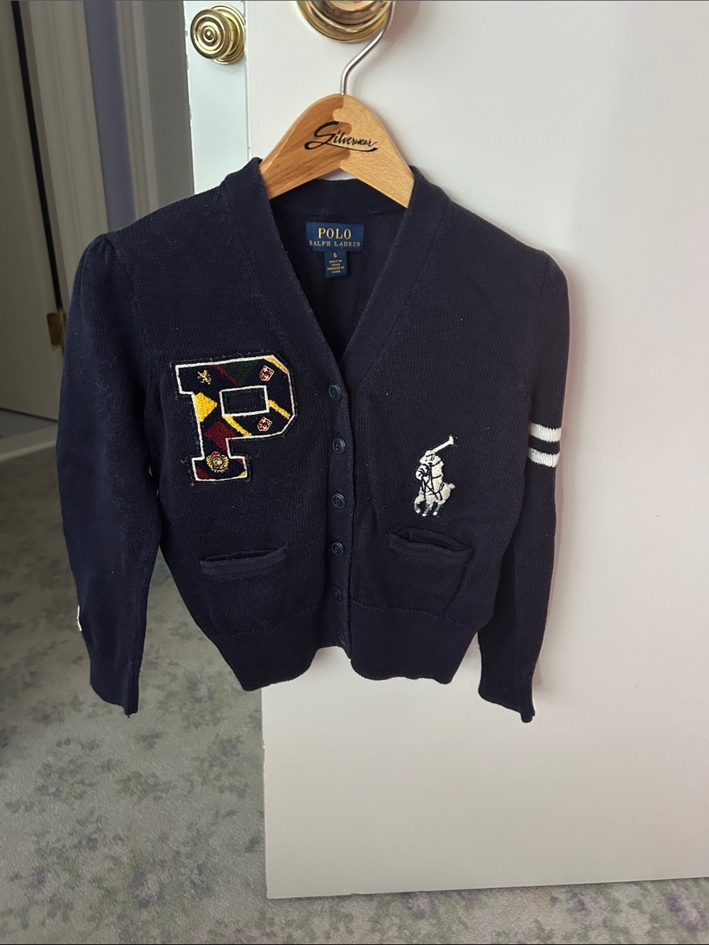 Polo by Ralph Lauren Navy Cardigan with Crest Patch size 6
